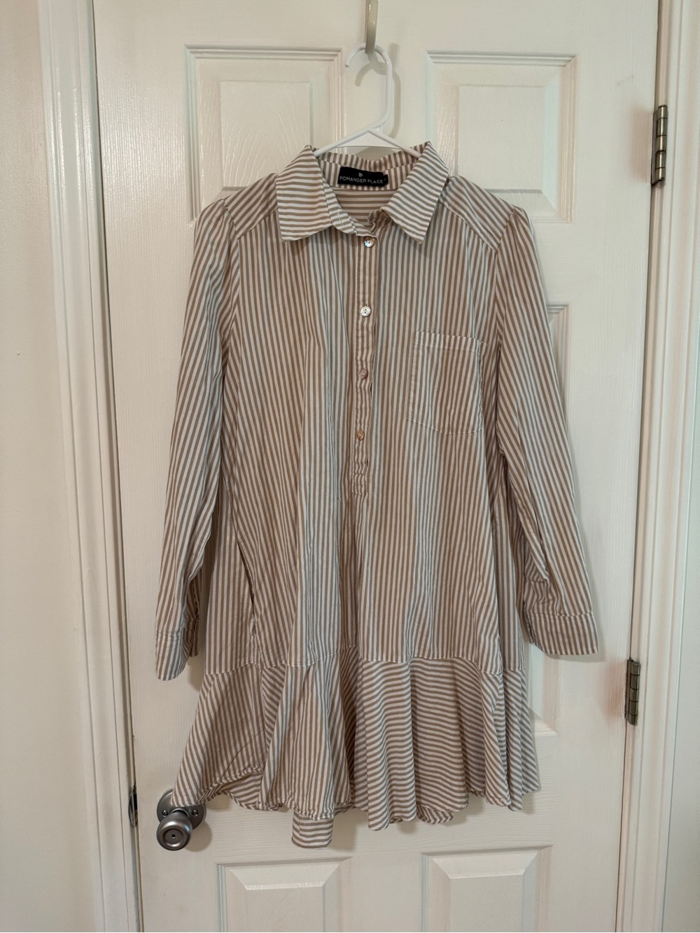 TUCKERNUCK Pomander Place Beige and White Striped Mini Dress